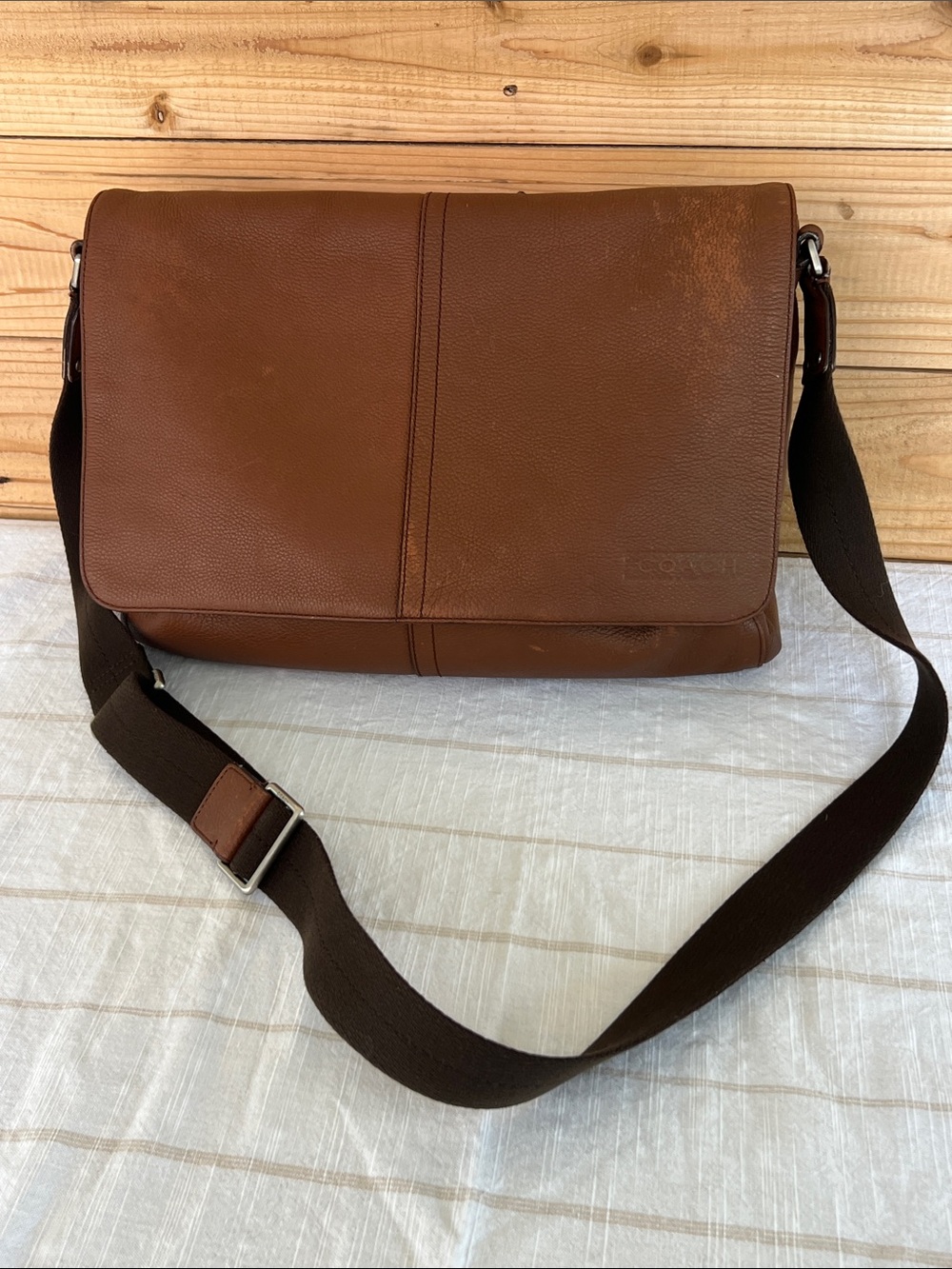 Coach Leather Messenger Bag in Saddle Brown with Dark Brown Strap